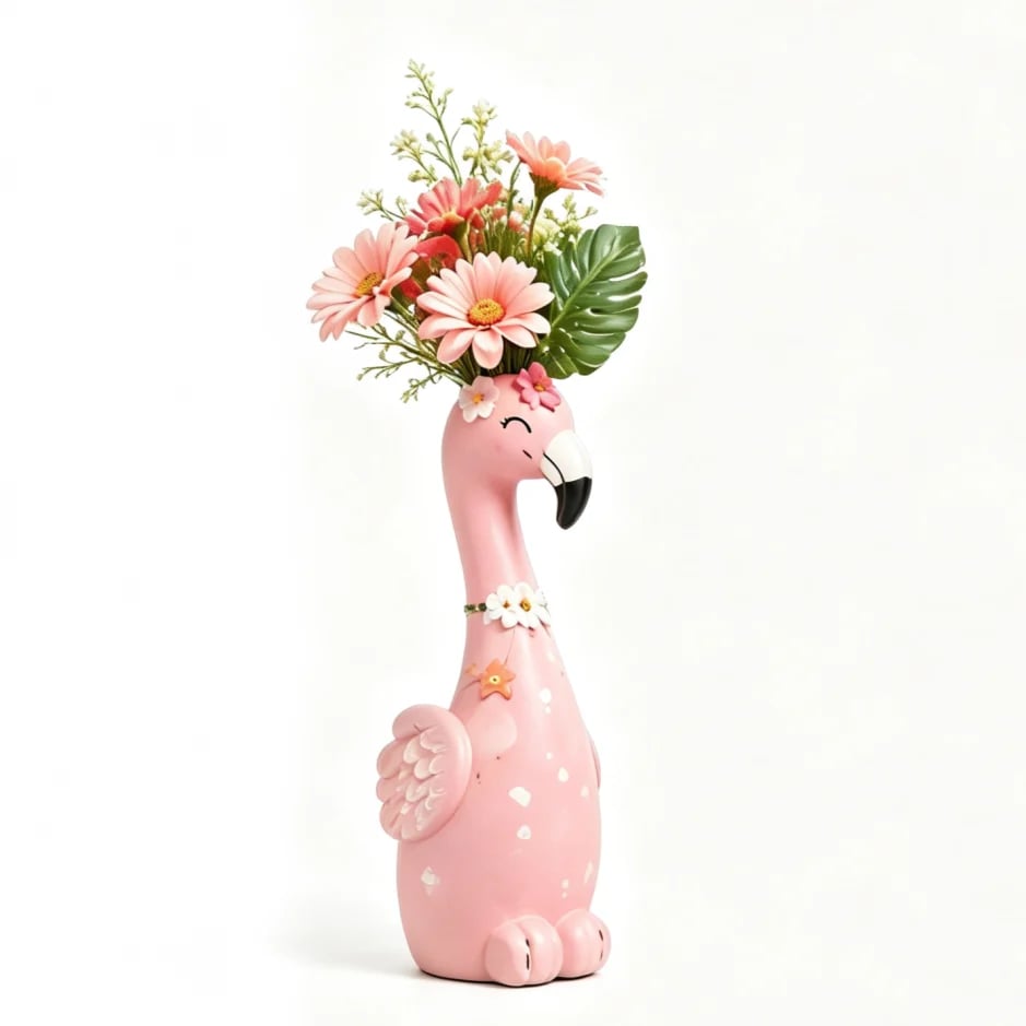 🦩Cute Flamingo Decorative Vase 🌸 5 Styles Resin Figurine Vase Tabletop Centerpiece Indoor Home Shelf Decor Gift