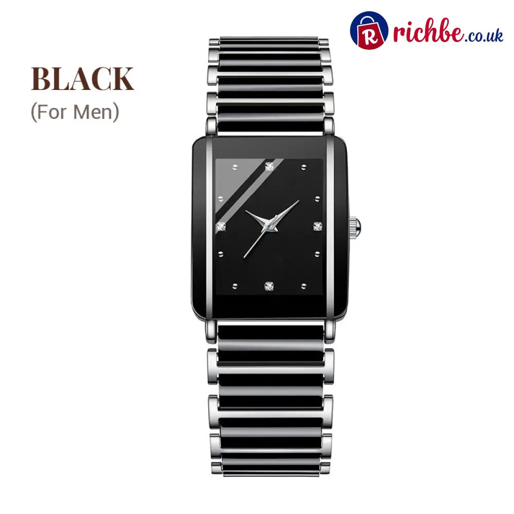 ⌚ Elegant Ceramic Band Watch, 3ATM Water Resistant Quartz Gift Box Included - For Men / Black - Other
