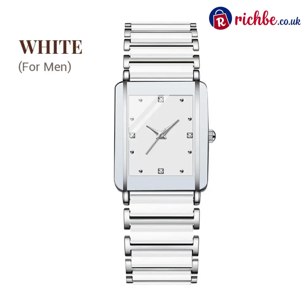 ⌚ Elegant Ceramic Band Watch, 3ATM Water Resistant Quartz Gift Box Included - For Men / White - Other