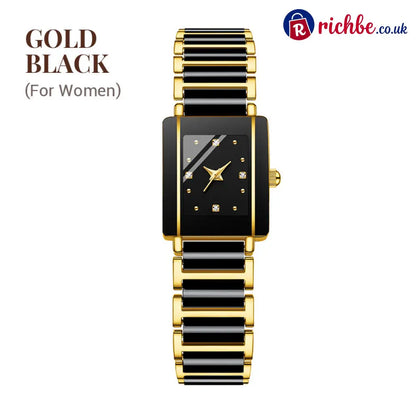 ⌚ Elegant Ceramic Band Watch, 3ATM Water Resistant Quartz Gift Box Included - For Women / Gold-Black - Other