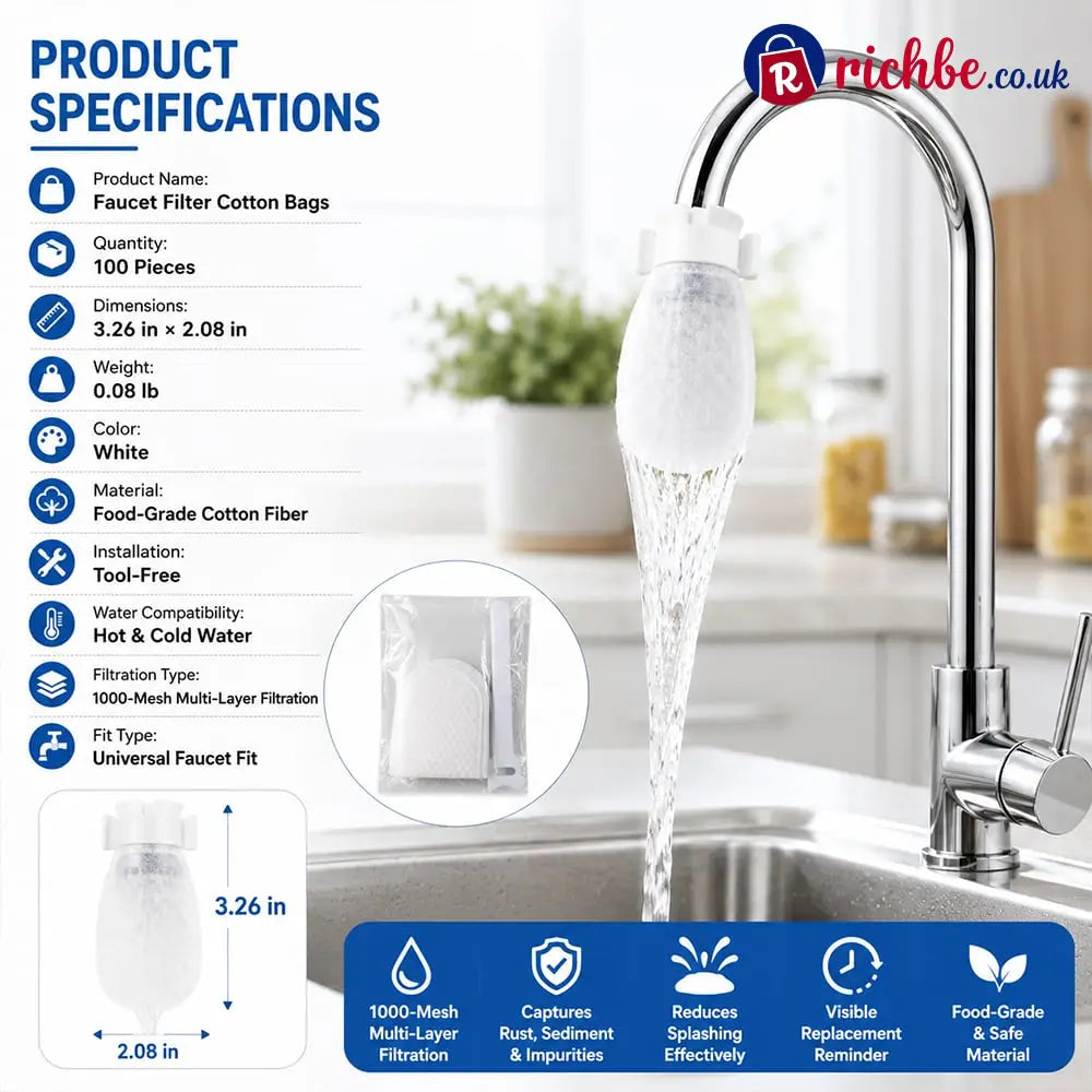 Faucet Filter Cotton Bags - Universal 100 PCS Splash-Proof Faucet Filter 🌟Set