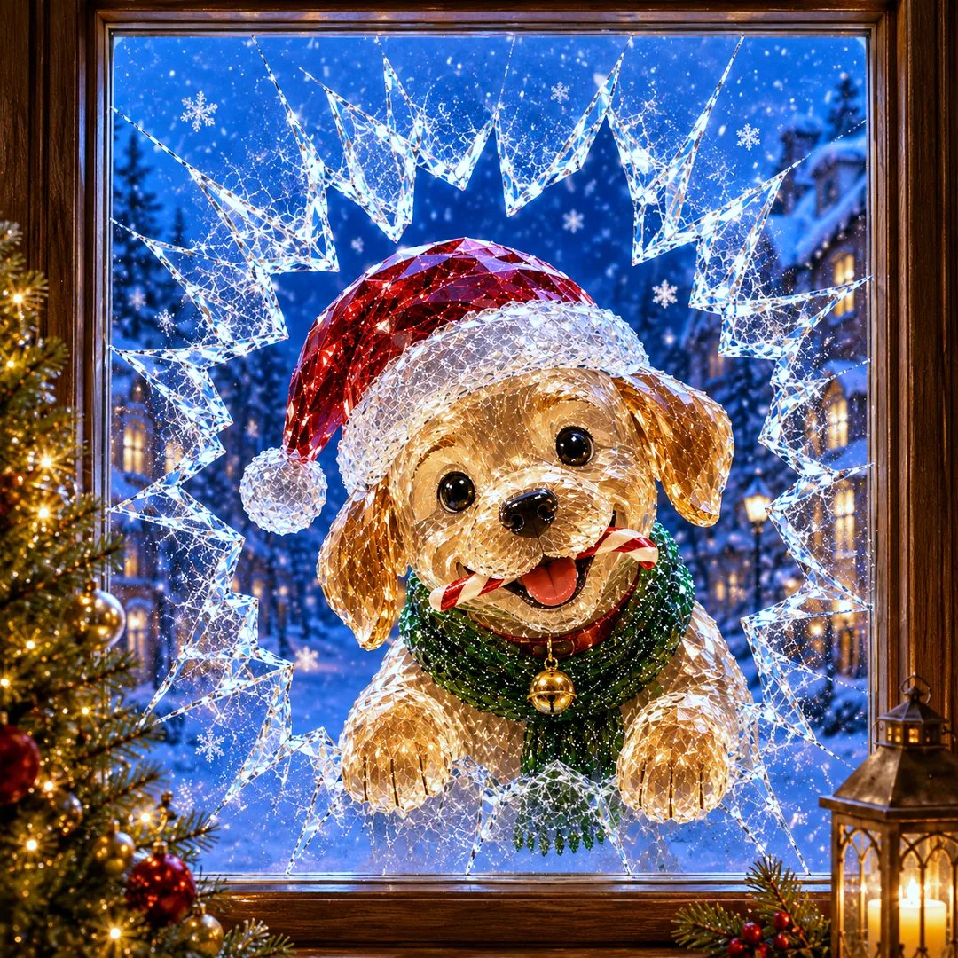 🔥Limited time 50% OFF -✨🎄Crystal Christmas Break-In Window Decal — 3D Shattered-Glass Holiday Window Decoration