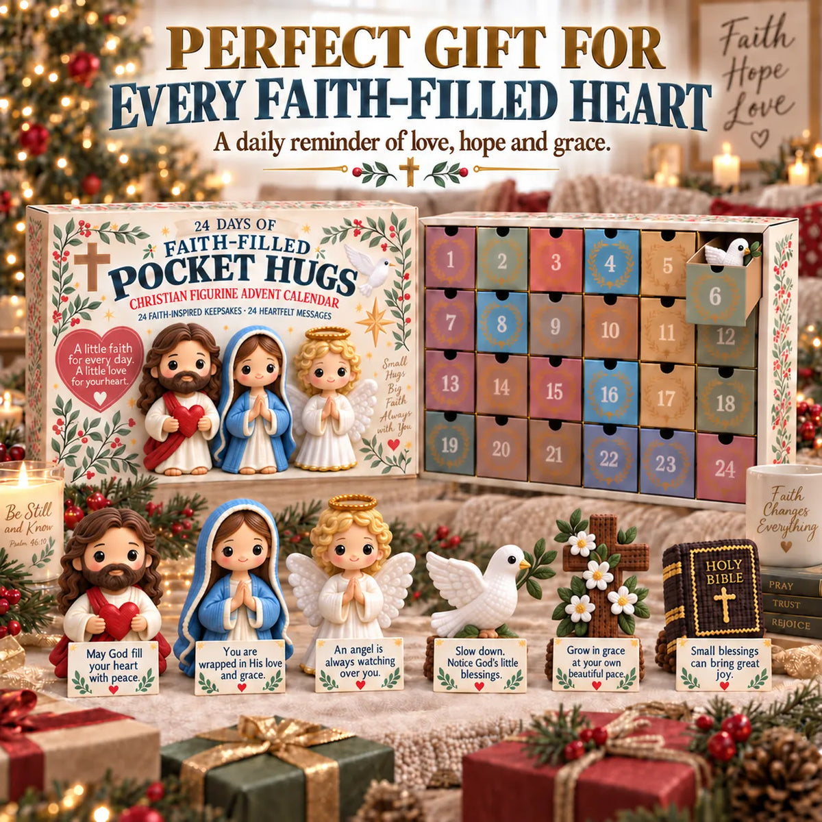 ✝️ 24 Days of Faith-Filled Advent Calendar | 24 Unique Hand-Painted Christian Keepsakes with Matching Encouragement Cards & No Repeated Designs 🎁