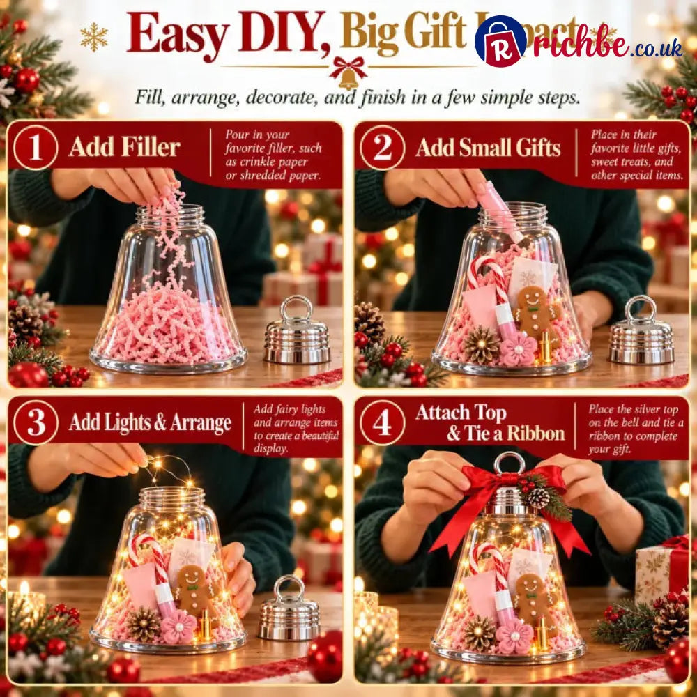 🔔Fill-Your-Own Christmas Bell Gift Box -- Clear DIY Surprise Container for Small Gifts & Stocking Stuffers
