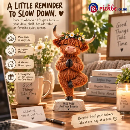 🧘 Find Your Balance – Highland Cow Yoga Figurine