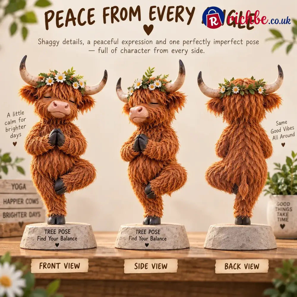 🧘 Find Your Balance – Highland Cow Yoga Figurine