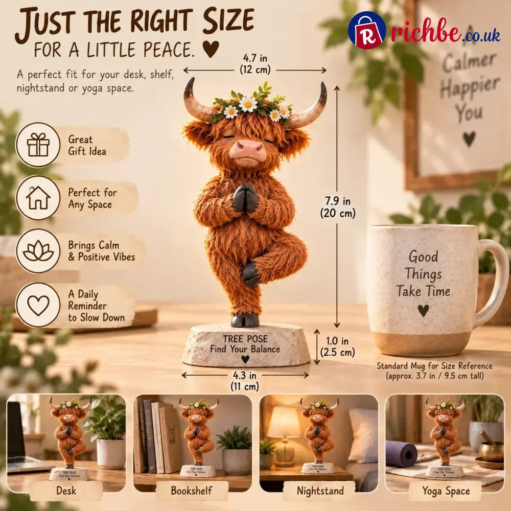 🧘 Find Your Balance – Highland Cow Yoga Figurine