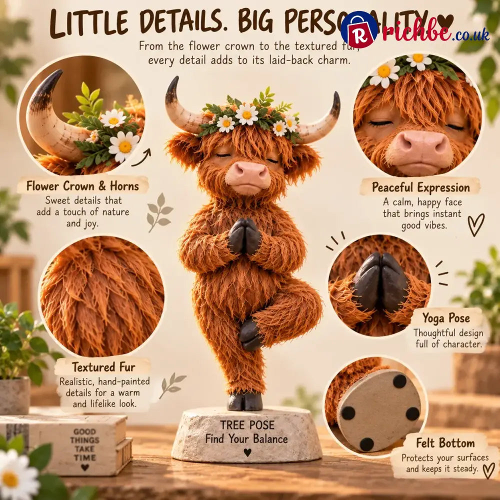 🧘 Find Your Balance – Highland Cow Yoga Figurine