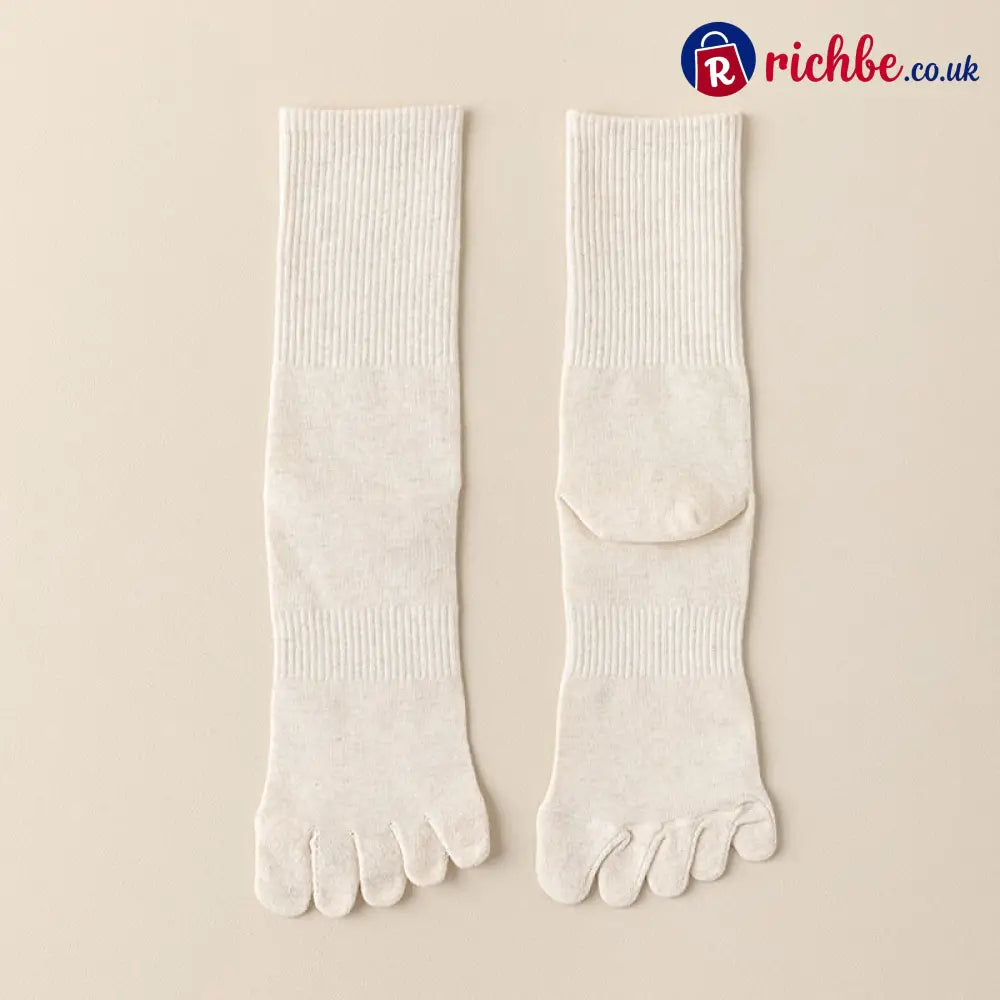 Five‐Toe Cotton Socks, Odor‐Control & Breathable - Female / Beige