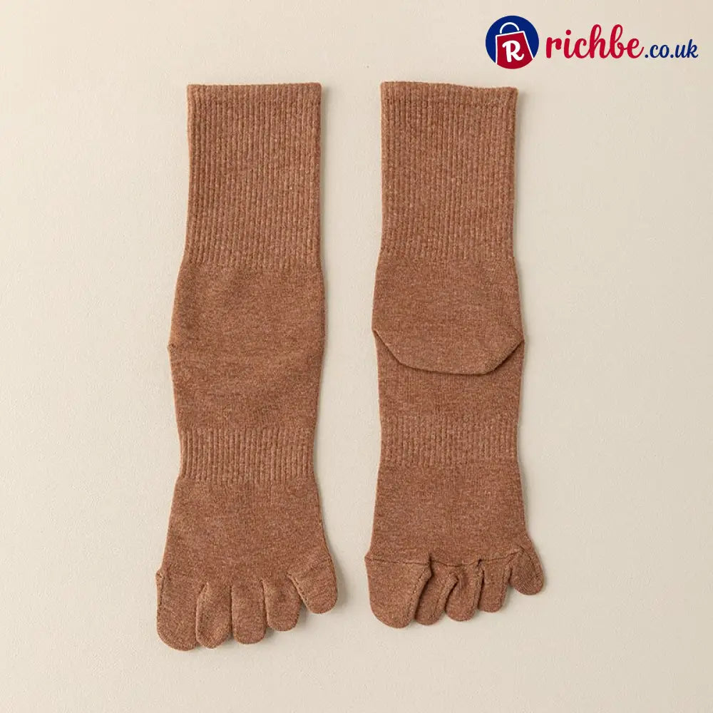 Five‐Toe Cotton Socks, Odor‐Control & Breathable - Female / Brown