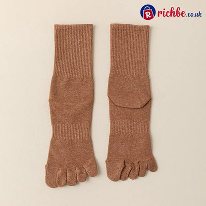 Five‐Toe Cotton Socks, Odor‐Control & Breathable - Female / Brown