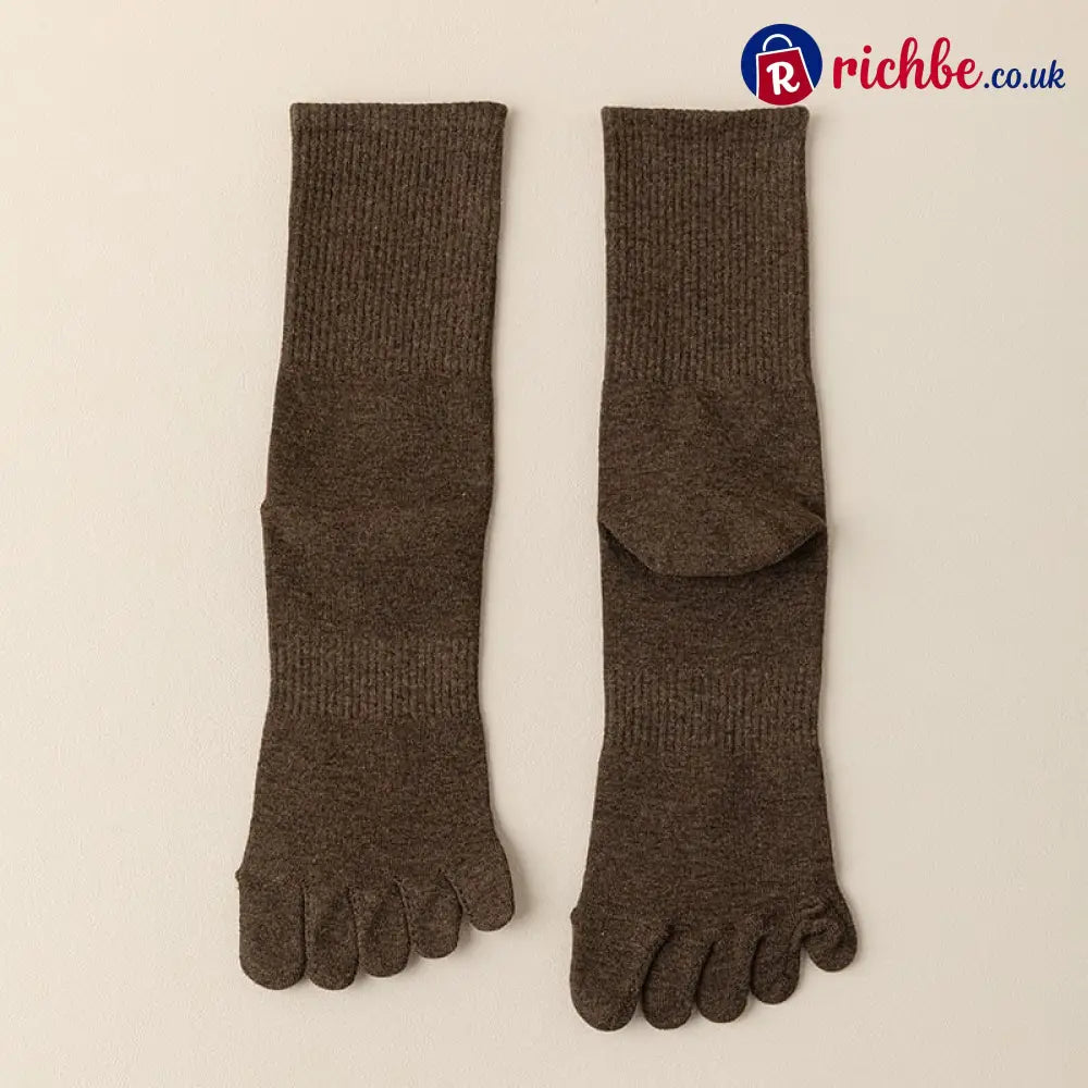 Five‐Toe Cotton Socks, Odor‐Control & Breathable - Female / Dark Brown