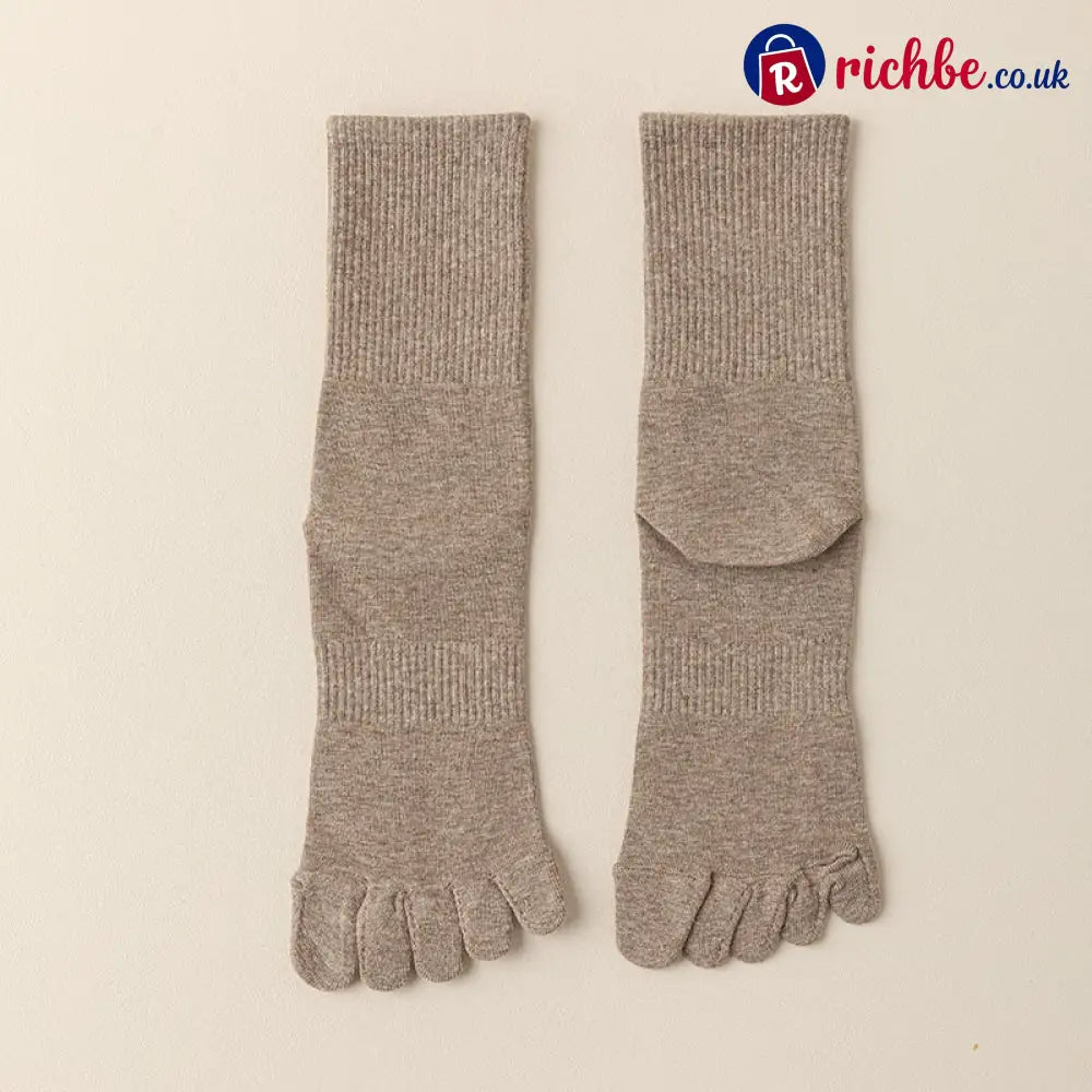 Five‐Toe Cotton Socks, Odor‐Control & Breathable - Female / Light Brown