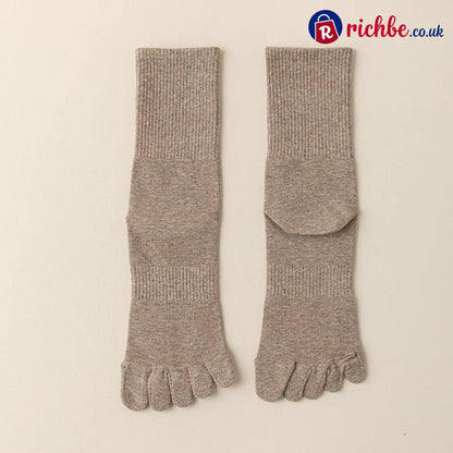 Five‐Toe Cotton Socks, Odor‐Control & Breathable - Female / Light Brown