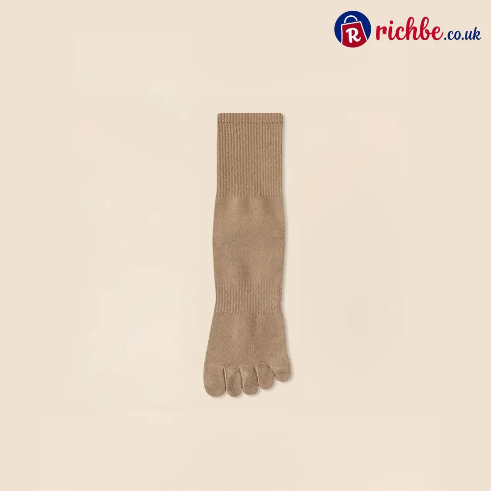 Five‐Toe Cotton Socks, Odor‐Control & Breathable - Male / Brown