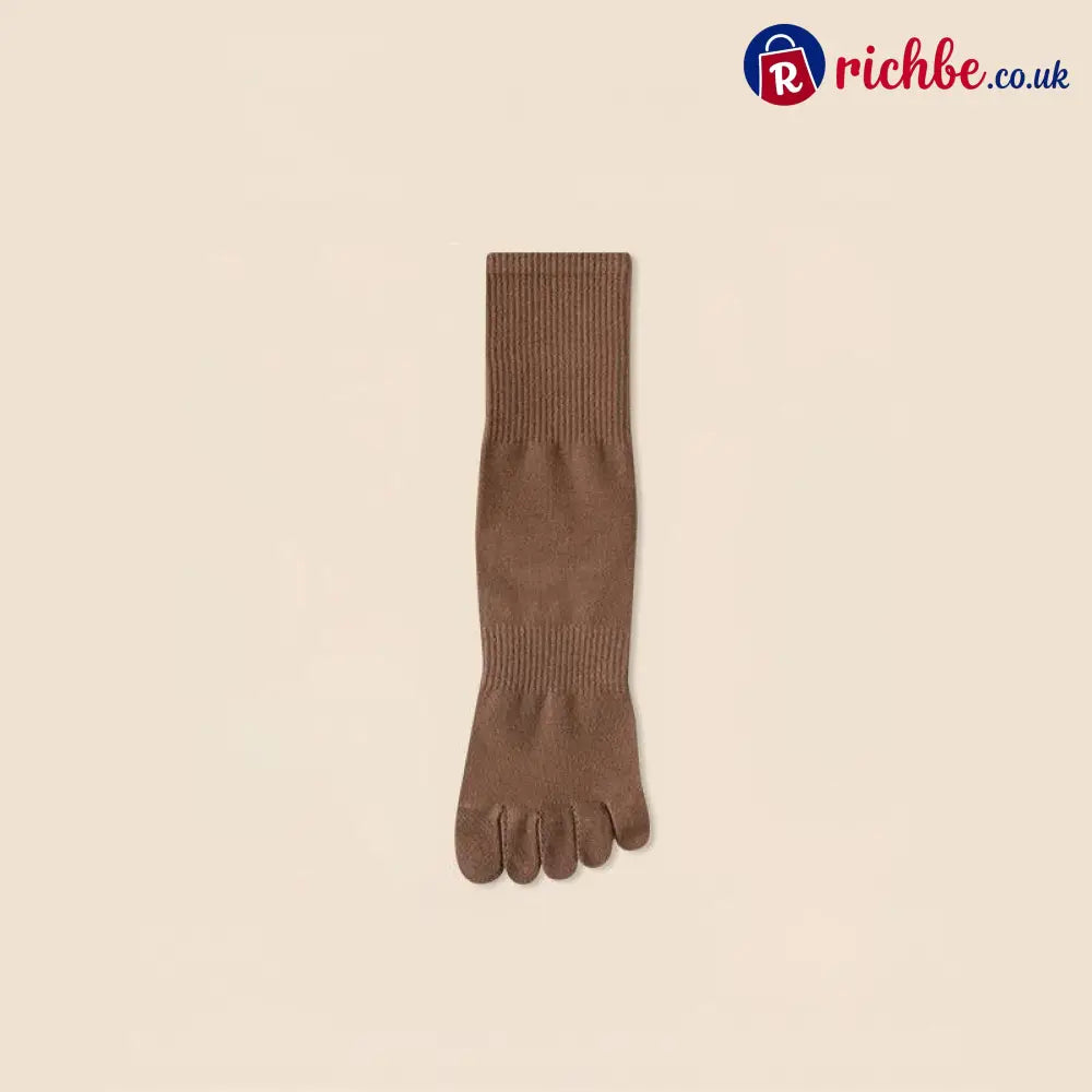 Five‐Toe Cotton Socks, Odor‐Control & Breathable - Male / Dark Brown