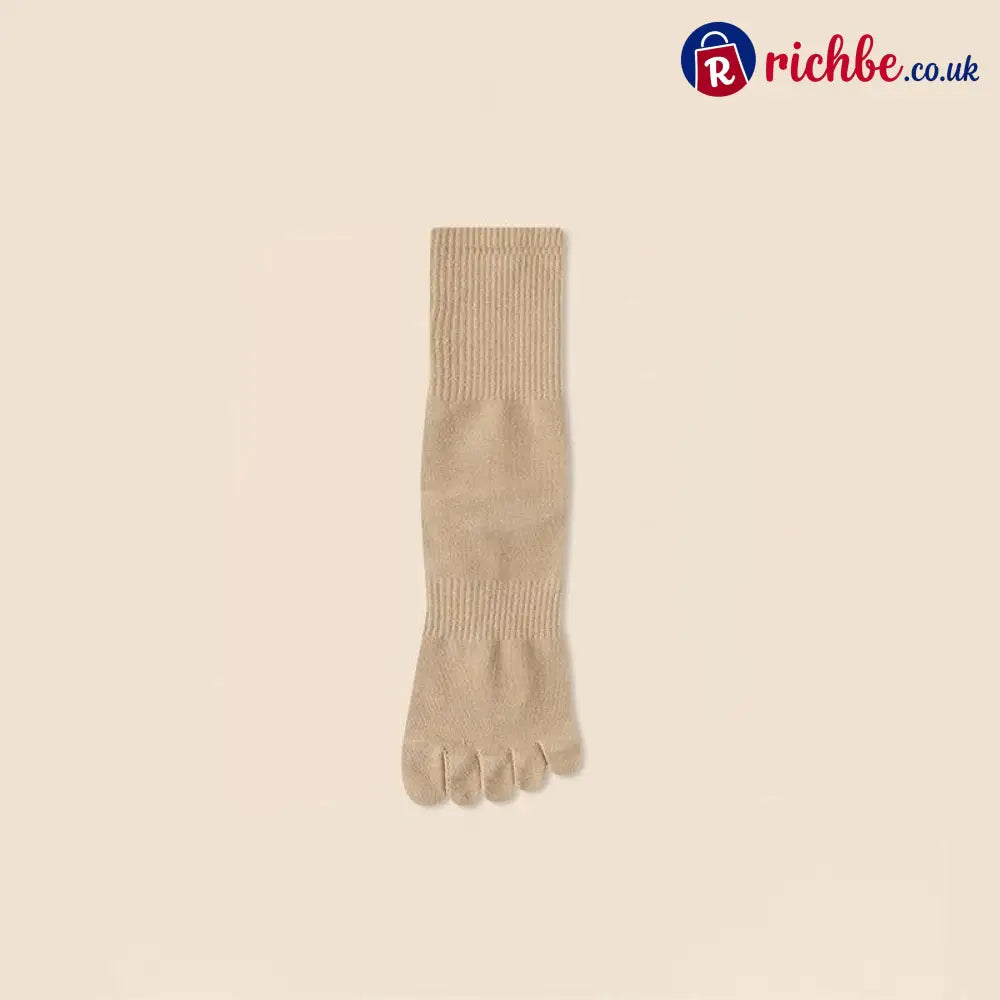 Five‐Toe Cotton Socks, Odor‐Control & Breathable - Male / Light Brown