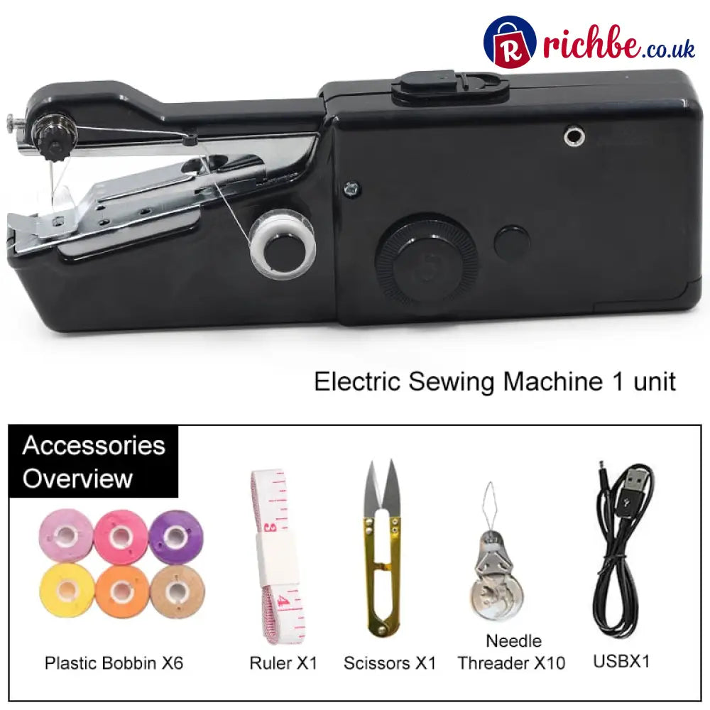 🏆Flash Sale⚡ 50K+ SOLD! Almost Gone-💥🔥 Portable Handheld Sewing Machine - Black / Free bonus set of paper clips included