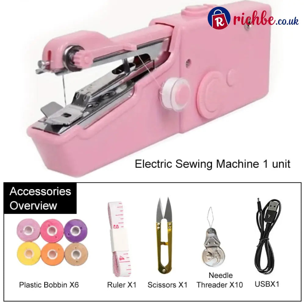 🏆Flash Sale⚡ 50K+ SOLD! Almost Gone-💥🔥 Portable Handheld Sewing Machine - Pink / Free bonus set of paper clips included
