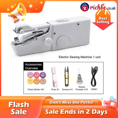 🏆Flash Sale⚡ 50K+ SOLD! Almost Gone-💥🔥 Portable Handheld Sewing Machine - 🔥White / Free bonus set of paper clips
