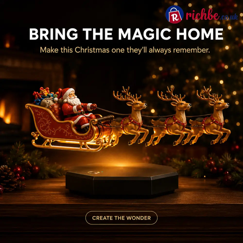 🎅 Floating Santa Sleigh with 4 Reindeer – Magnetic Levitation Christmas Display