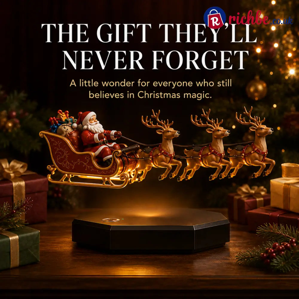 🎅 Floating Santa Sleigh with 4 Reindeer – Magnetic Levitation Christmas Display