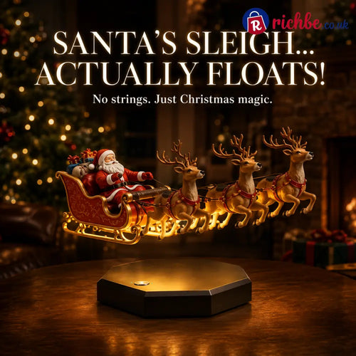 🎅 Floating Santa Sleigh with 4 Reindeer – Magnetic Levitation Christmas Display