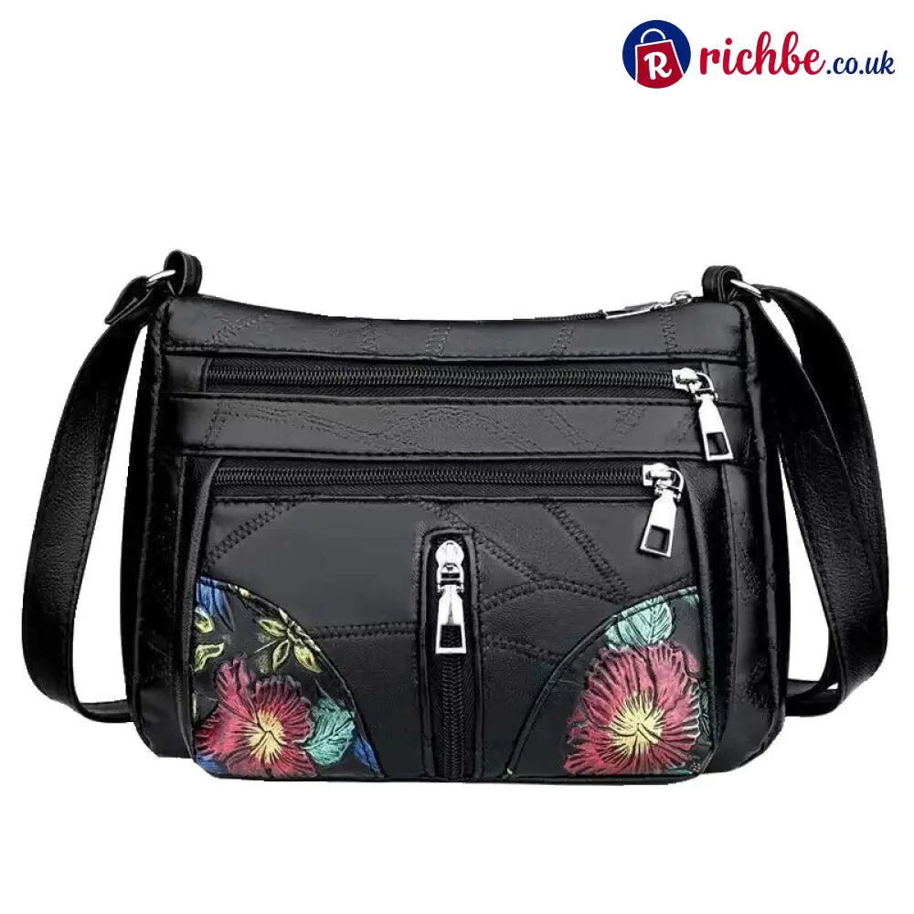 Floral Embroidery Crossbody Bag 🌸 - Black - Clothing & Accessories