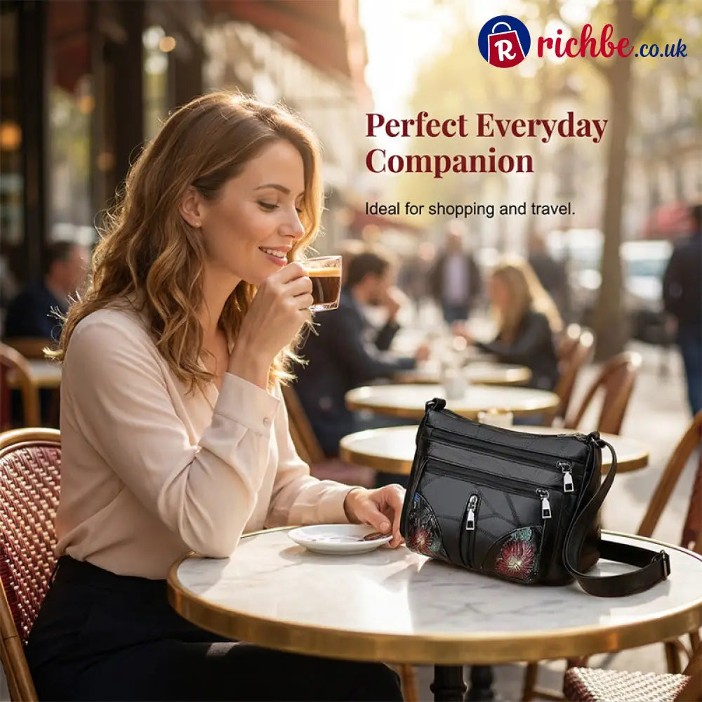 Floral Embroidery Crossbody Bag 🌸 - Black - Clothing & Accessories