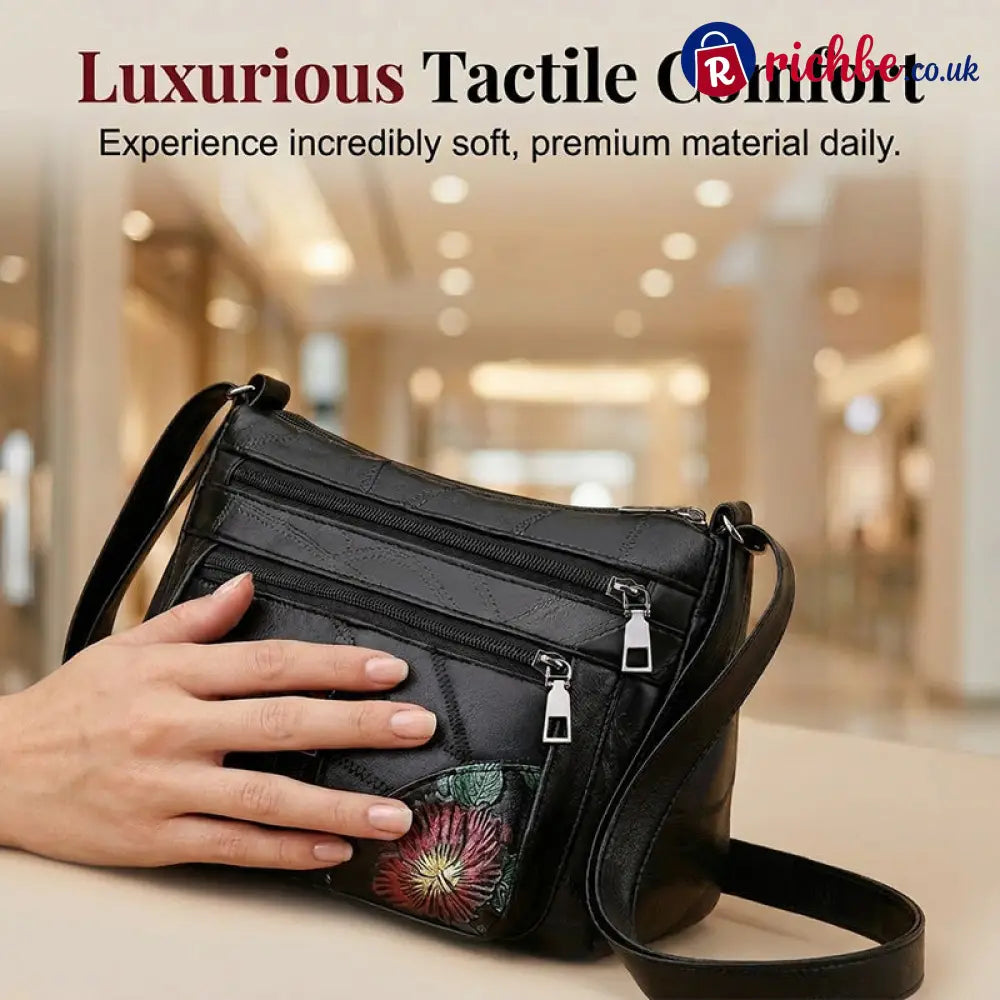 Floral Embroidery Crossbody Bag 🌸 - Black - Clothing & Accessories