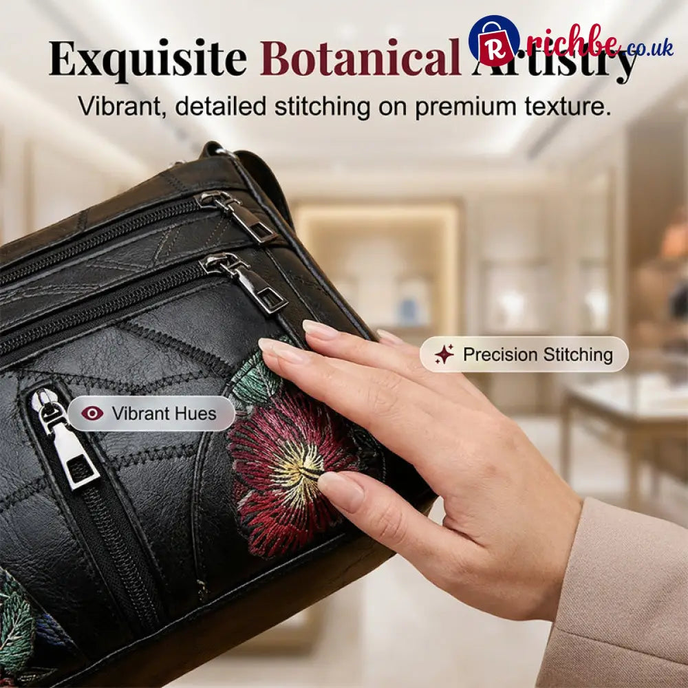 Floral Embroidery Crossbody Bag 🌸 - Black - Clothing & Accessories