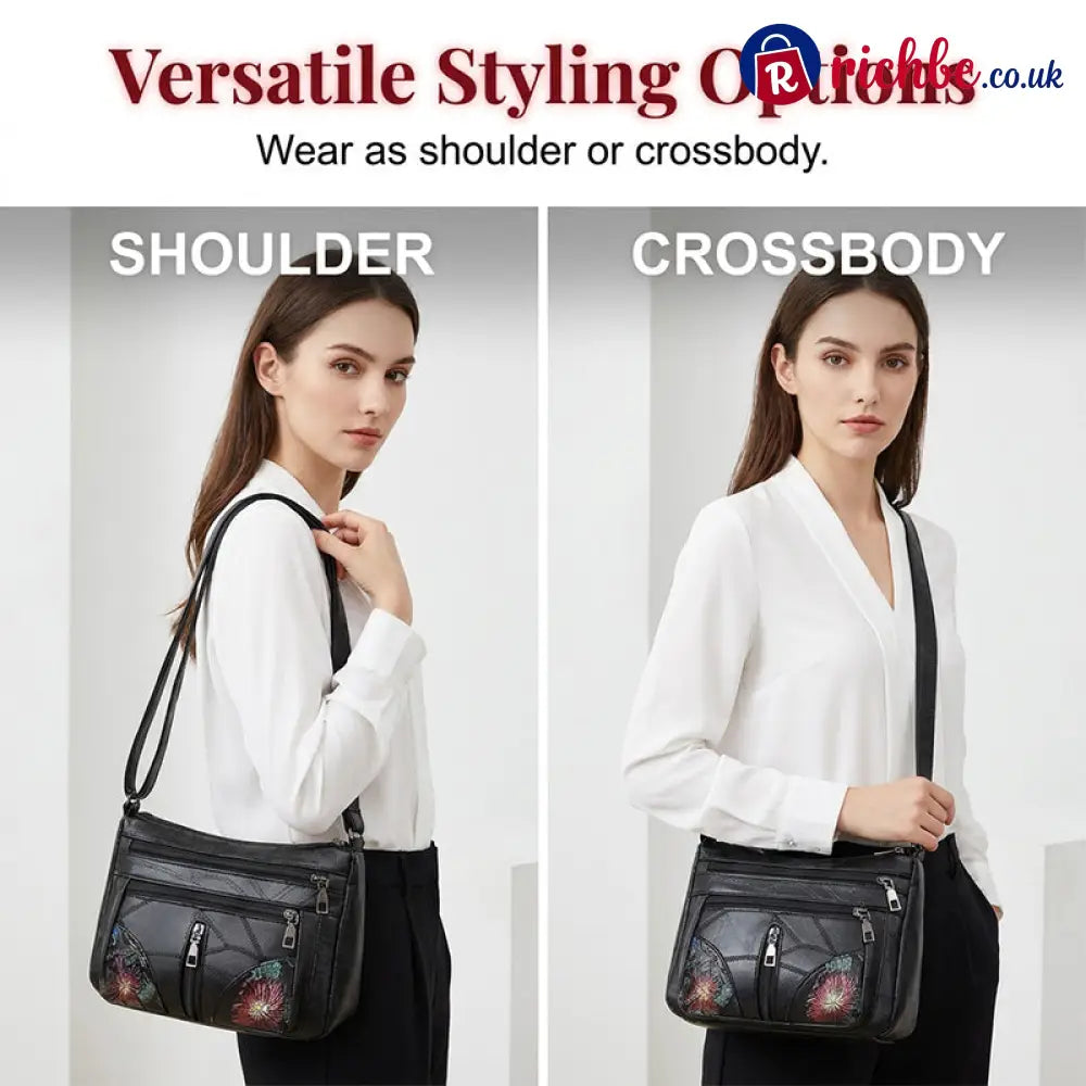Floral Embroidery Crossbody Bag 🌸 - Black - Clothing & Accessories