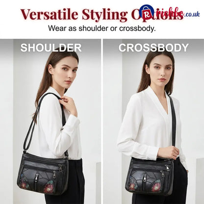 Floral Embroidery Crossbody Bag 🌸 - Black - Clothing & Accessories