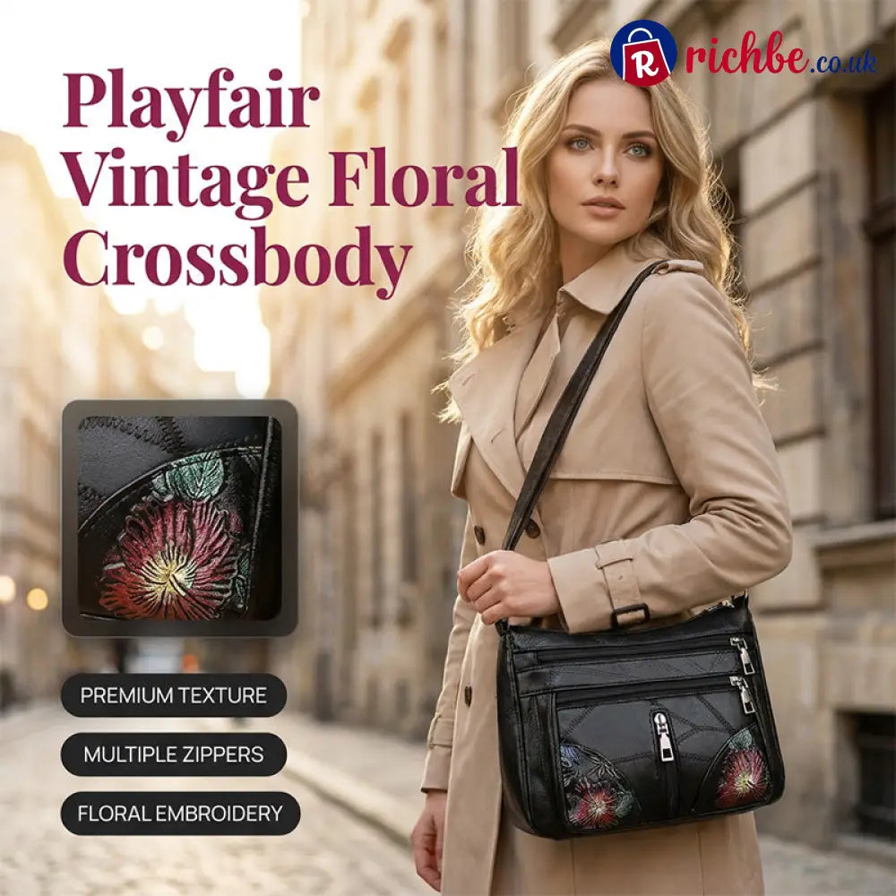 Floral Embroidery Crossbody Bag 🌸 - Black - Clothing & Accessories