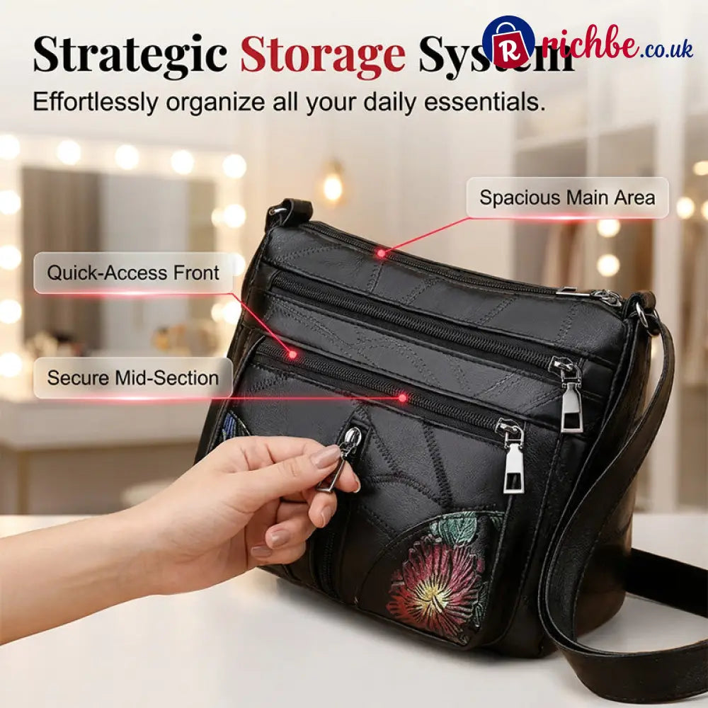 Floral Embroidery Crossbody Bag 🌸 - Black - Clothing & Accessories