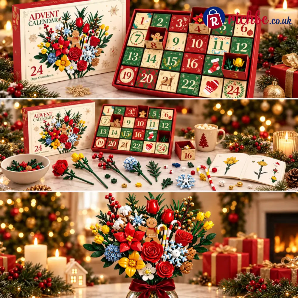 Free Shipping✈️-Flower Bouquet Building Blocks Gift Christmas Countdown Blind Box