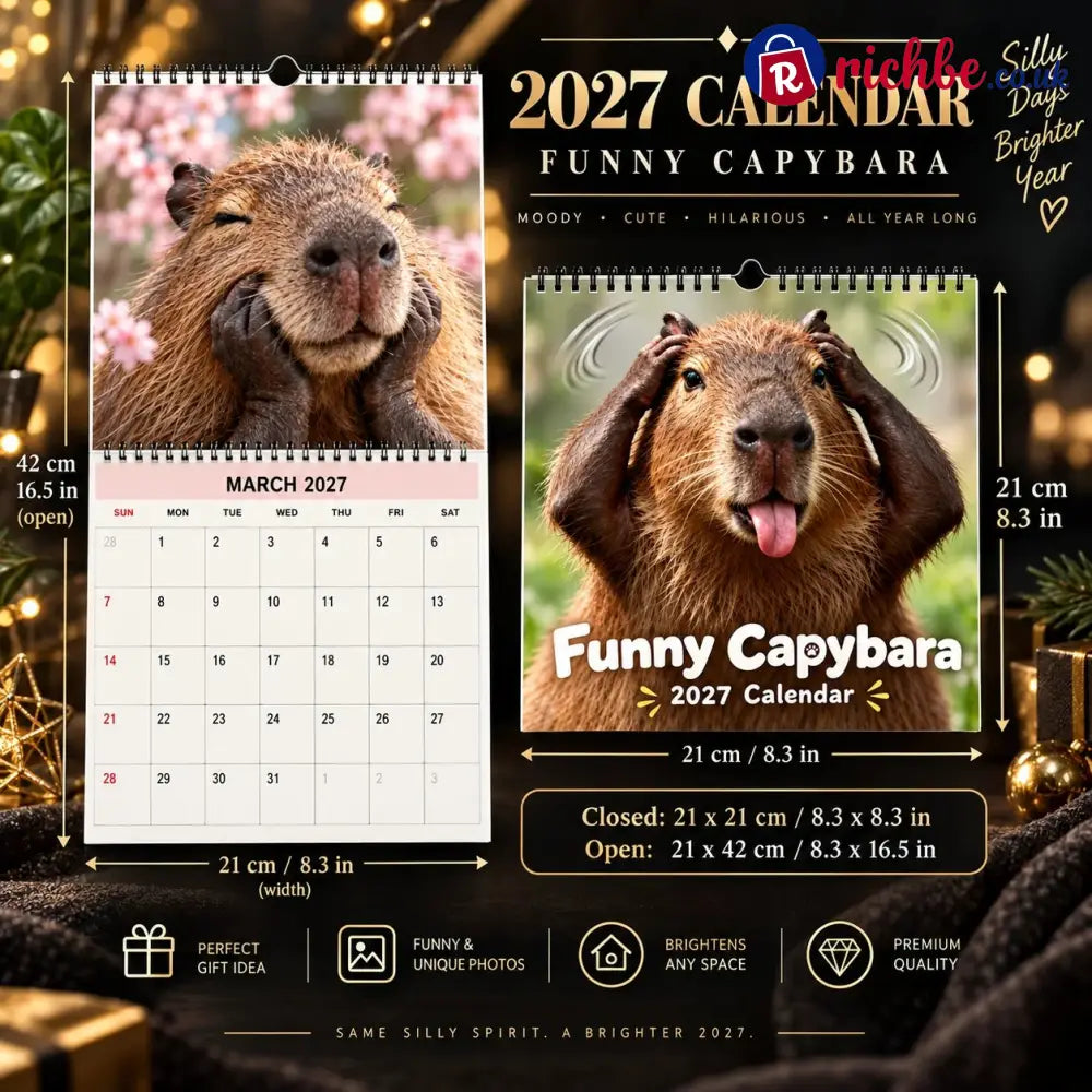 Funny Capybara 2027 Wall Calendar – 12-Month Cute & Playful Capybara Calendar Spiral Hanging Wall Planner for Capybara