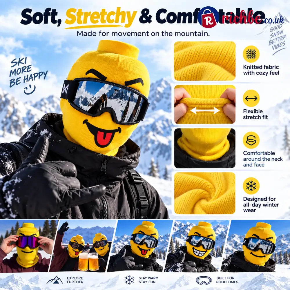 Funny Face Ski Balaclava – Cosy Knitted Winter Mask for Skiing & Snowboarding | Mask Only