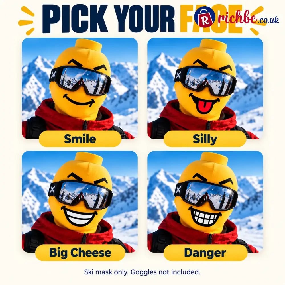 🏂😎 Funny Face Ski Mask | Yellow Expression Balaclava - Smile