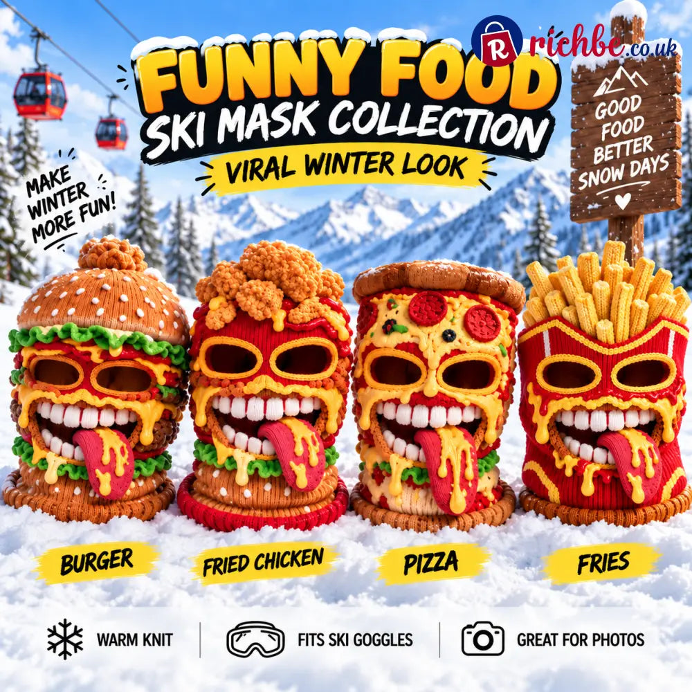 🍔 Funny Food Ski Mask – Burger Fried Chicken Pizza & Fries Winter Balaclava - 🍔 Burger
