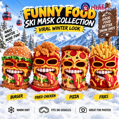 🍔 Funny Food Ski Mask – Burger Fried Chicken Pizza & Fries Winter Balaclava - 🍔 Burger