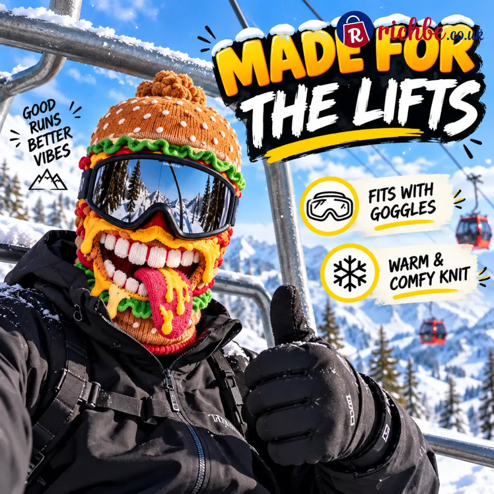 🍔 Funny Food Ski Mask – Burger Fried Chicken Pizza & Fries Winter Balaclava