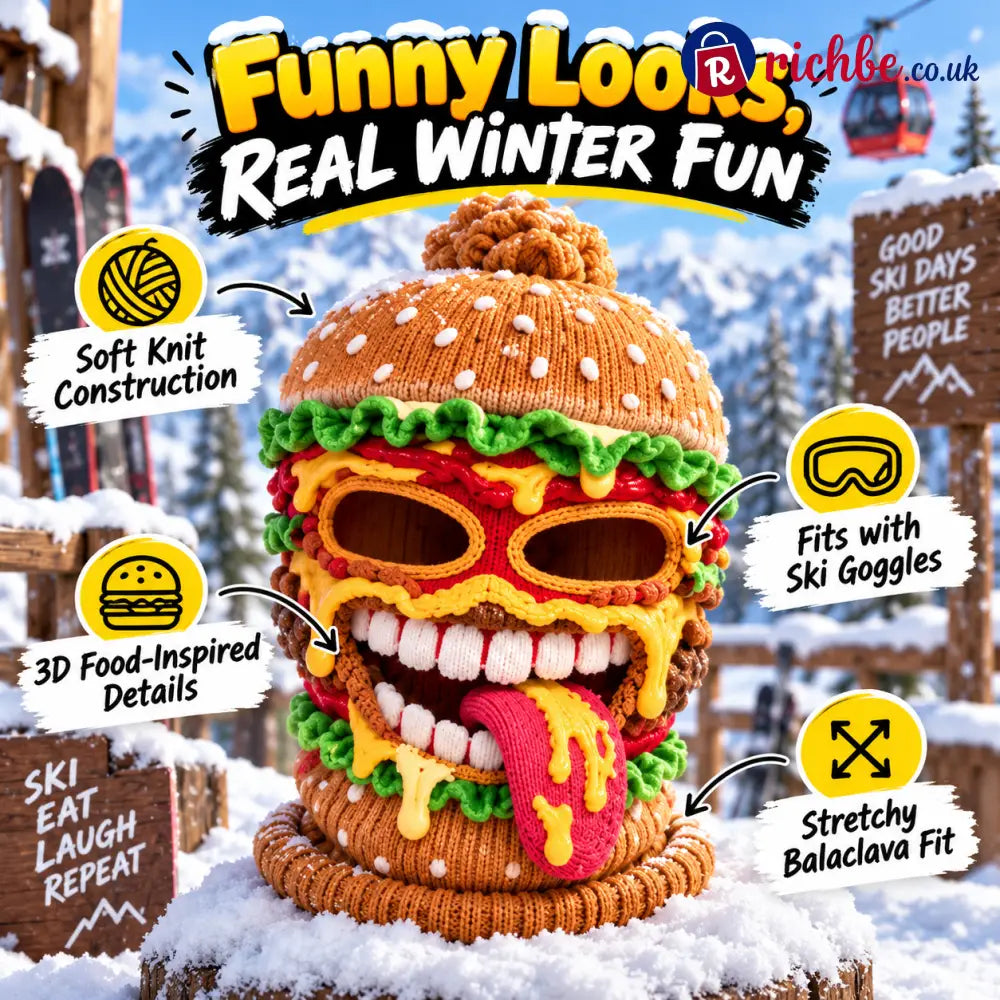 🍔 Funny Food Ski Mask – Burger Fried Chicken Pizza & Fries Winter Balaclava