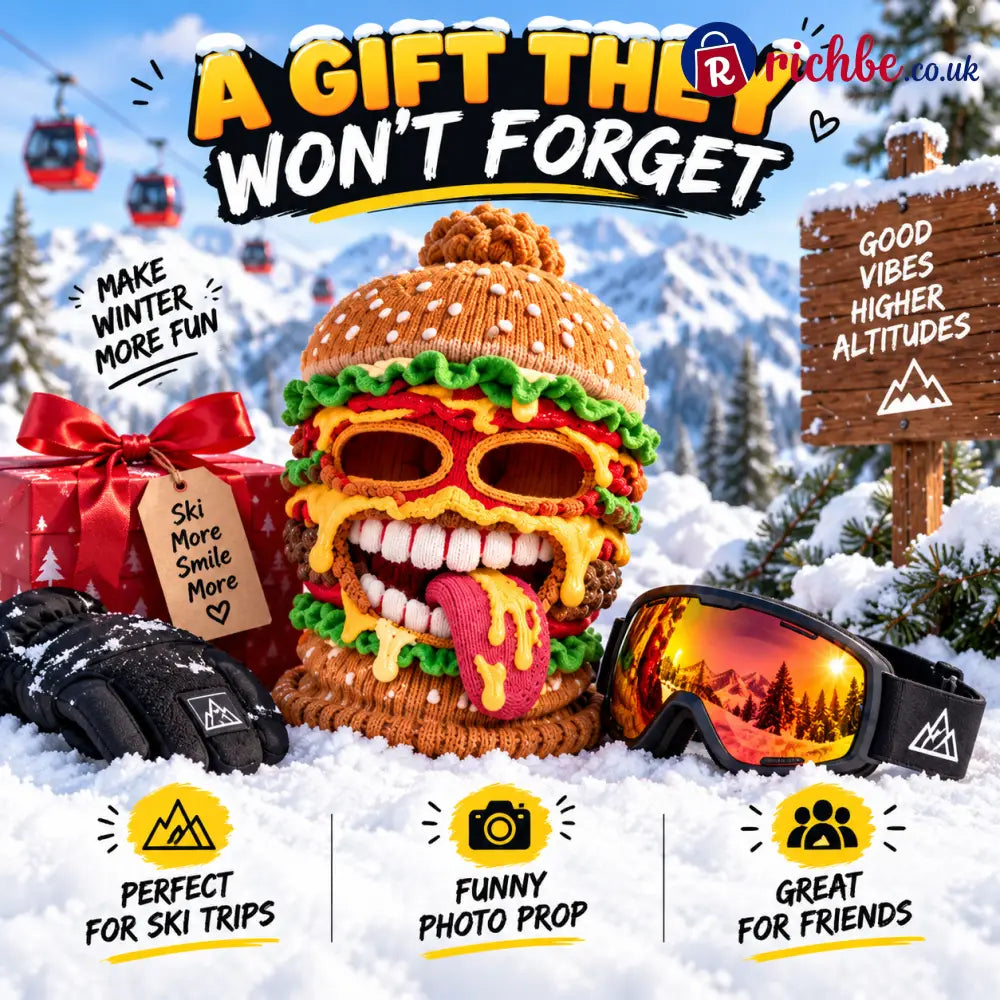 🍔 Funny Food Ski Mask – Burger Fried Chicken Pizza & Fries Winter Balaclava