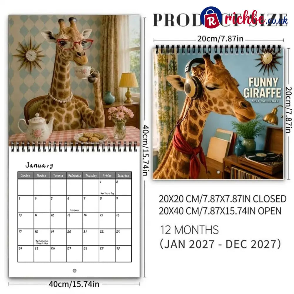 🦒 Funny Giraffe 2027 Wall Calendar – Music Sass & Long-Necked Charm - 2027 CALENDAR