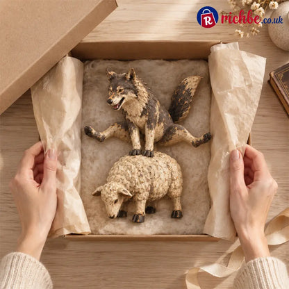 🐺Funny Wolf Riding a Sheep Figurine🐑 | Rustic Farmhouse Animal Statue - Houseware & Kitchen