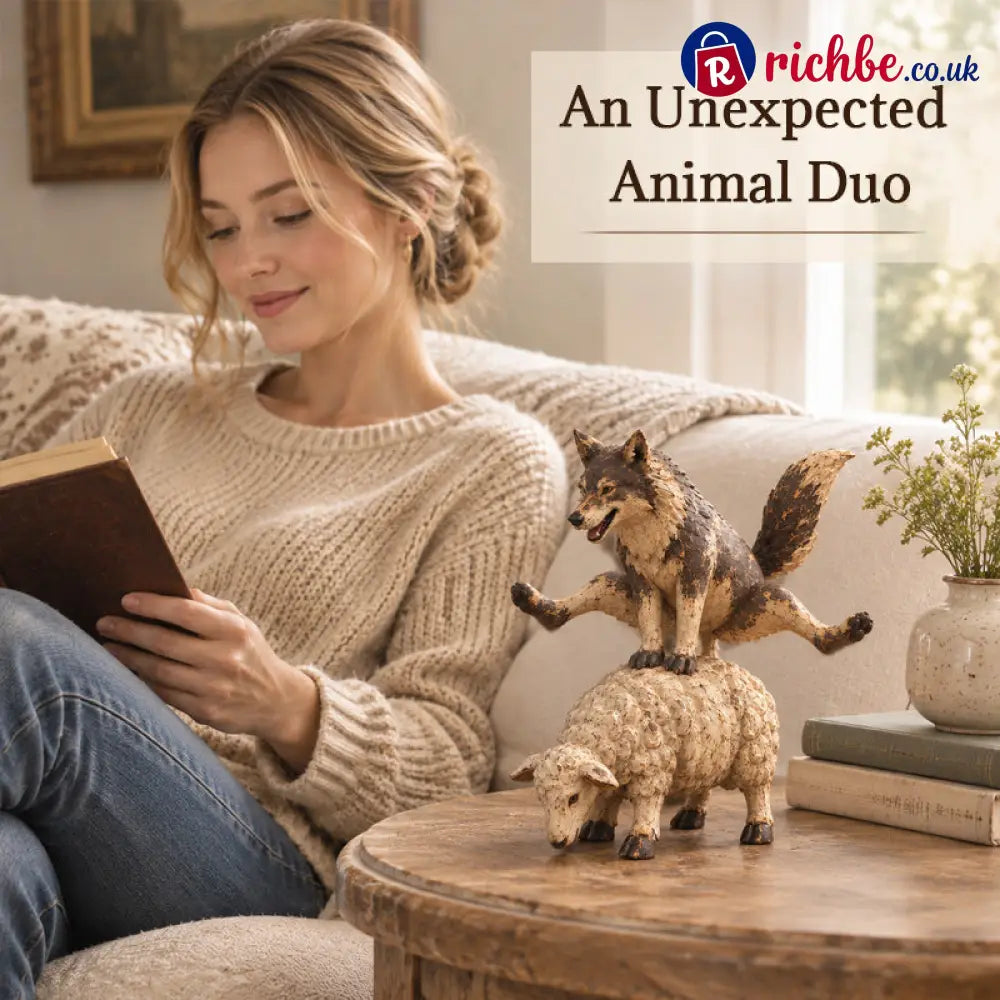🐺Funny Wolf Riding a Sheep Figurine🐑 | Rustic Farmhouse Animal Statue - Houseware & Kitchen