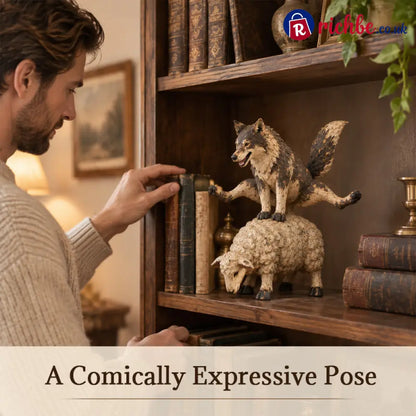 🐺Funny Wolf Riding a Sheep Figurine🐑 | Rustic Farmhouse Animal Statue - Houseware & Kitchen