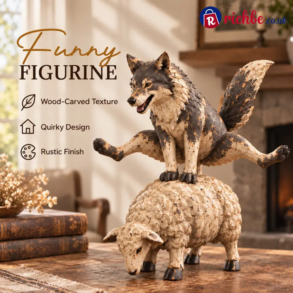 🐺Funny Wolf Riding a Sheep Figurine🐑 | Rustic Farmhouse Animal Statue - Houseware & Kitchen