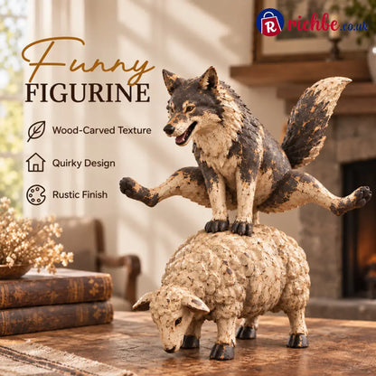 🐺Funny Wolf Riding a Sheep Figurine🐑 | Rustic Farmhouse Animal Statue - Houseware & Kitchen